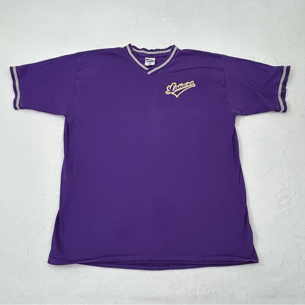 Vintage Pro Player Los Angeles LA Lakers Purple V Neck Embroidered Shirt Men XXL